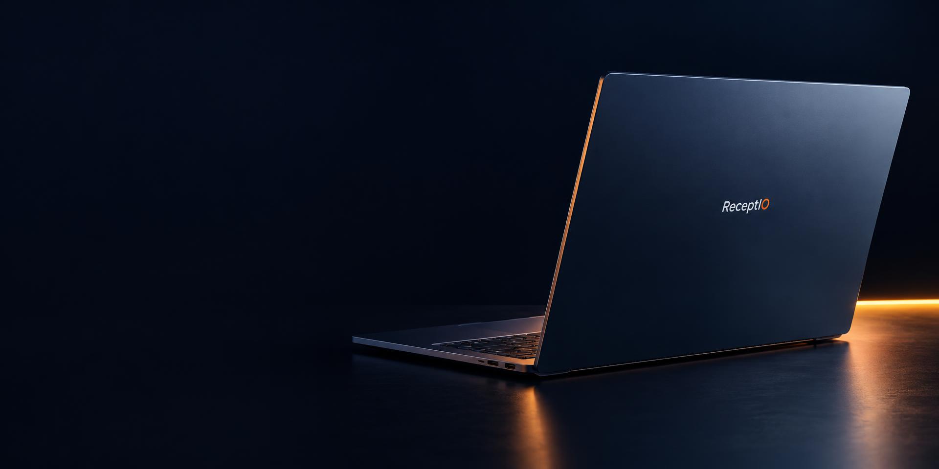 ReceptIO branded laptop with an orange-lit edge